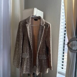 Messini Gold Sequin Long Sleeve Open Front Blazer Jacket